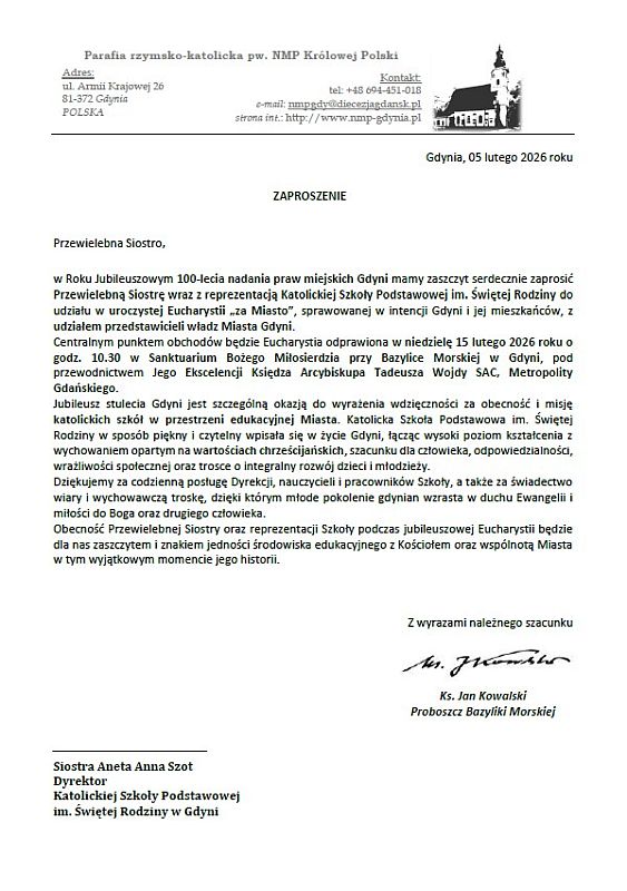 Zaproszenie do udziału w uroczystej Eucharystii - zdjęcie 1