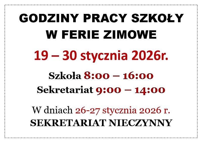 Godziny pracy w ferie zimowe