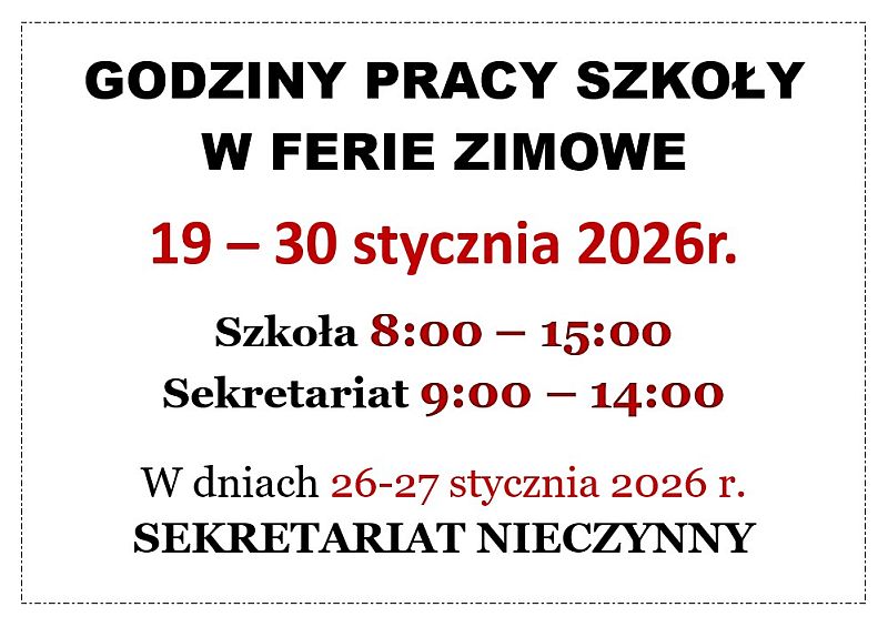 Godziny pracy w ferie zimowe